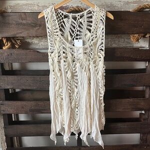 🟤NWT PARADISE Boho Crochet Swimsuit Cover-Up in Ivory XL